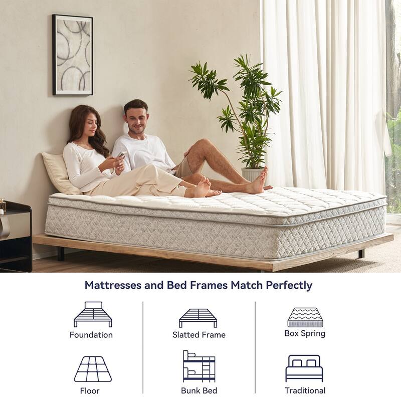 Full Size Mattress 12 Inch Hybrid in a Box with Memory Foam and Pocket Spring for Pressure Relief