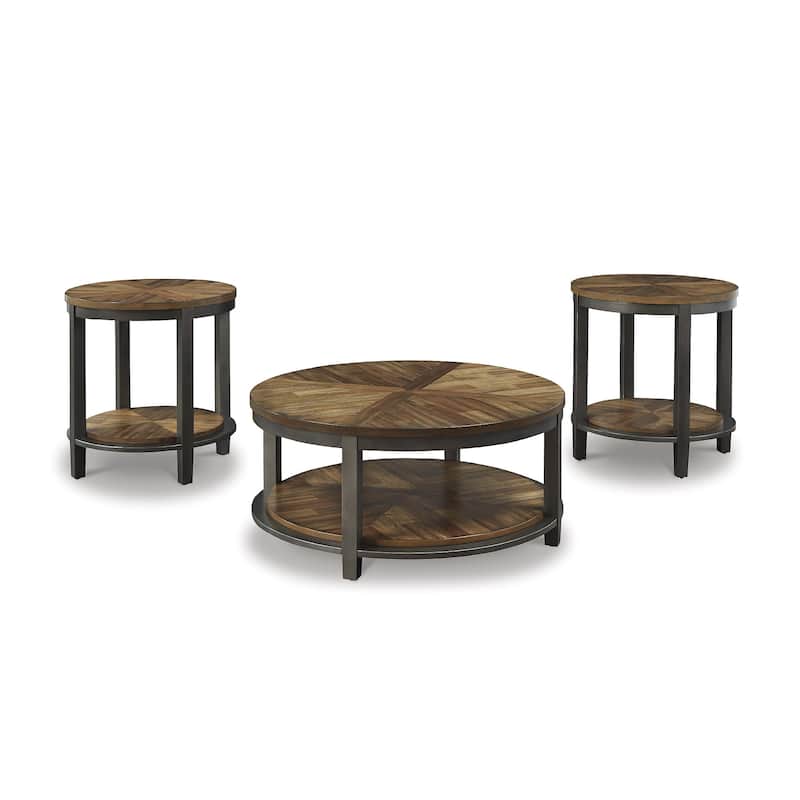 Roybeck Table (Set of 3) - Light Brown/Bronze - 38" W x 38" D x 18" H