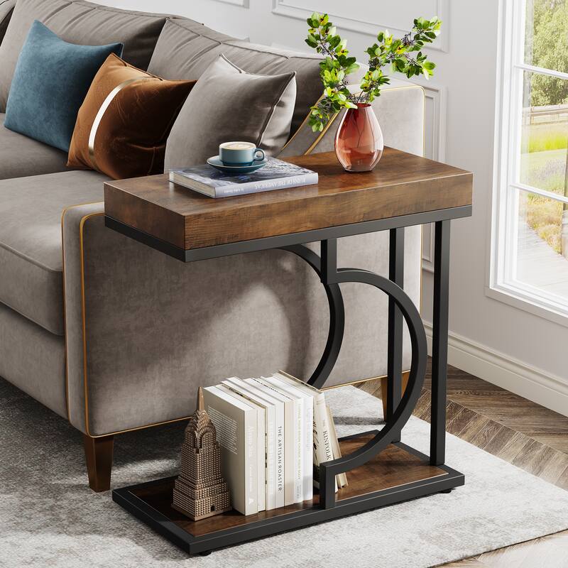 Modern Side Table, C Shaped End Table, Chairside Sofa Bedside Table for Living Room