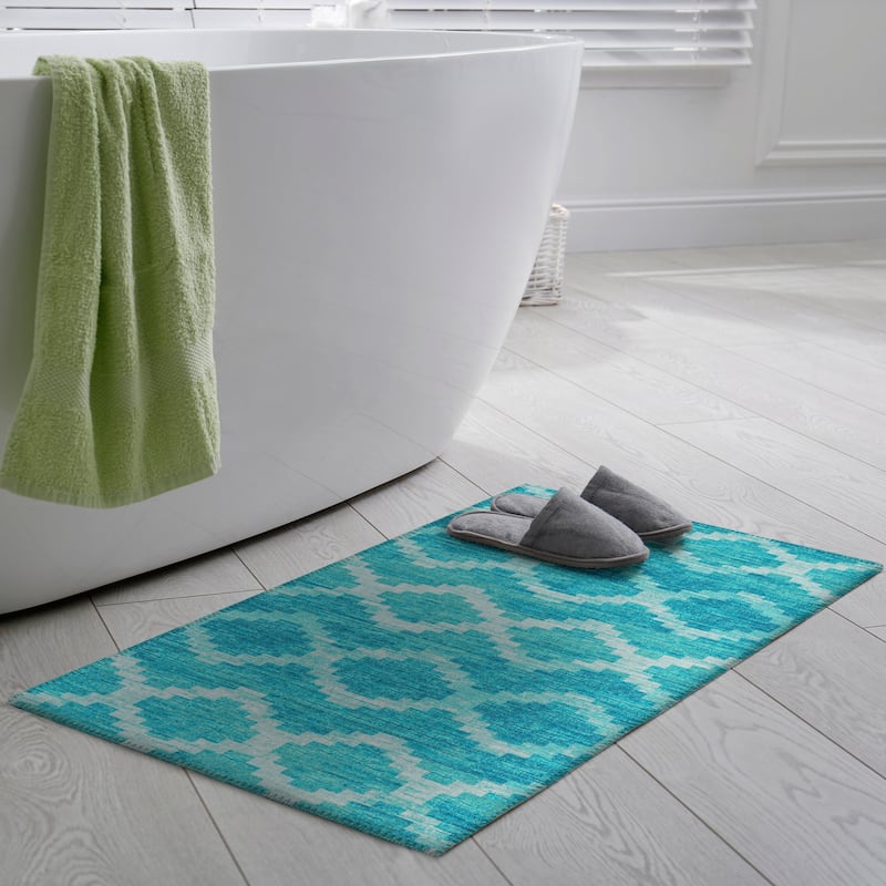 Indoor/ Outdoor Addison Yuma Southwest Chevron Washable Area Rug - 1'8" x 2'6" - Turquoise