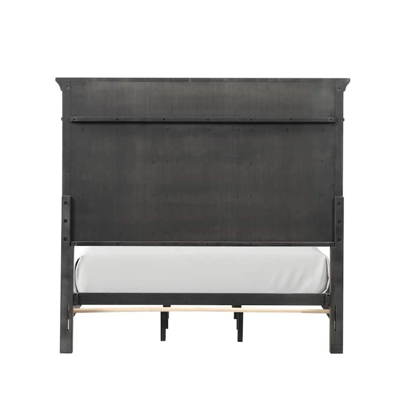 Wooden Queen Bed with Paneled Headboard in Dark Walnut