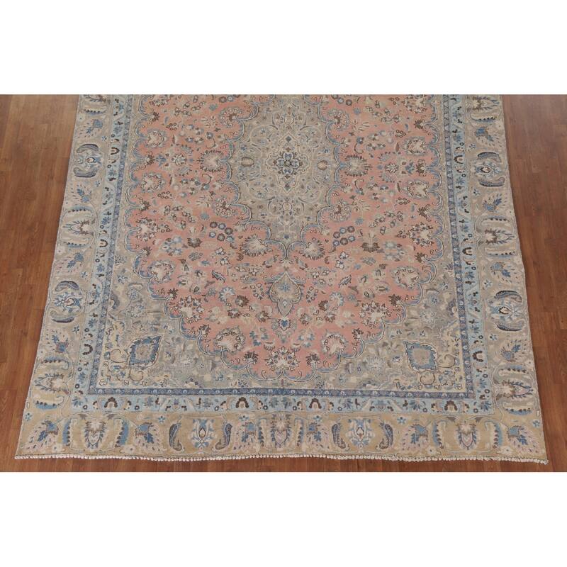 Hand Knotted Oriental 100% Wool Carpet Traditional Floral Pink Mashad Area Rug - 11' 6'' X 8' 9''