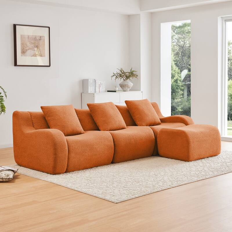 Roomfitters 3-Seat Teddy Fabric Boneless Sofa with Chaise, No Assembly 32D Sponge Couch