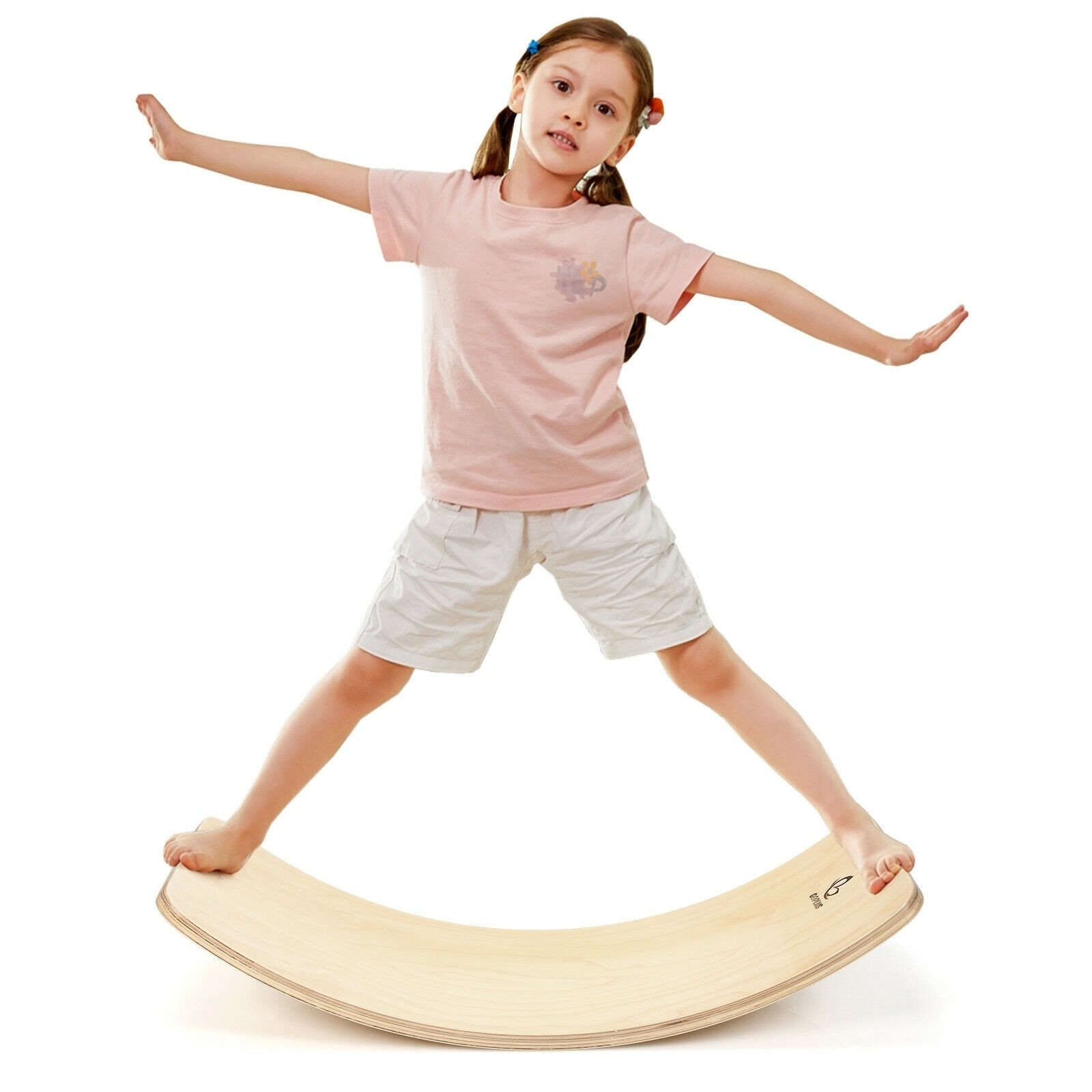 APP Curved Balance Board Kids Wobble Balance Board Natural Beech Wood with Anti-Slip Back for Body Balance Training 