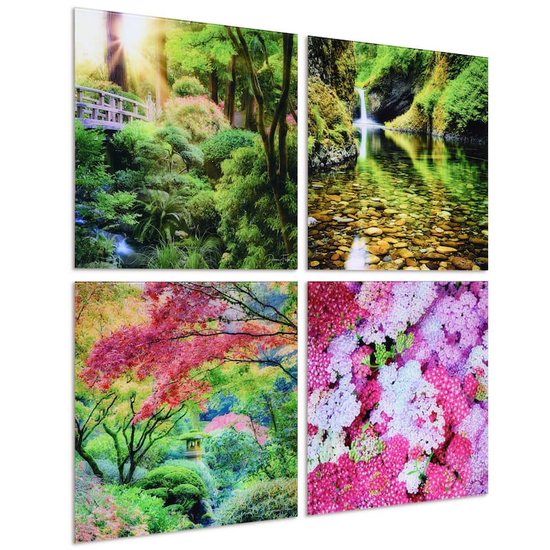 "Maples, Waterfalls & Yarrows" Frameless Free Floating Reverse Printed Tempered Glass Nature Scapes Wall Art