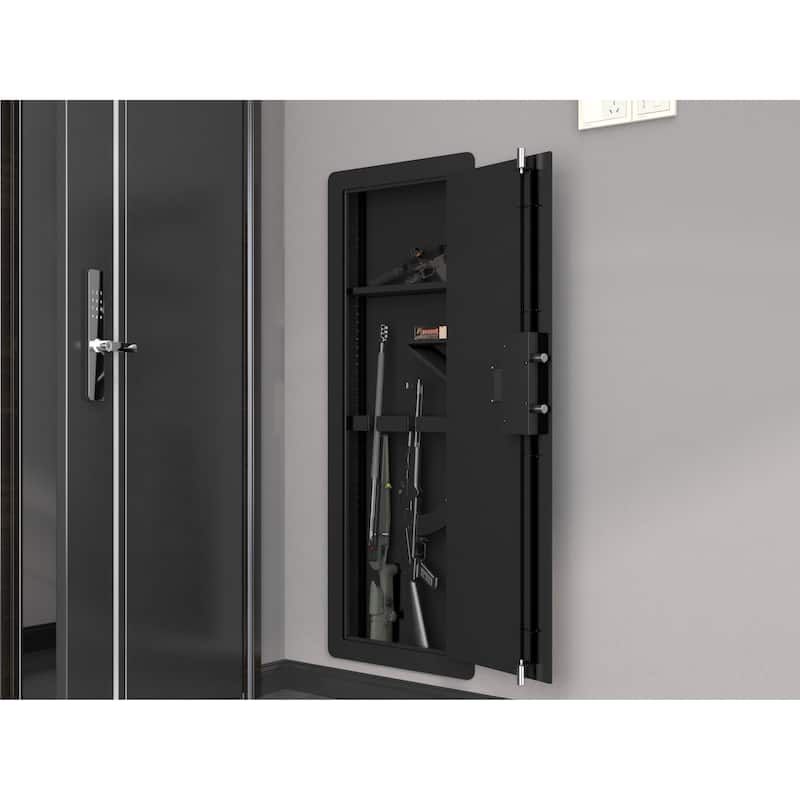 Roomfitters Wall Gun Safe: Quick-Access Rifle Safe with Removable Shelf and Digital Keypad (Black and Silver) - Silver/Black
