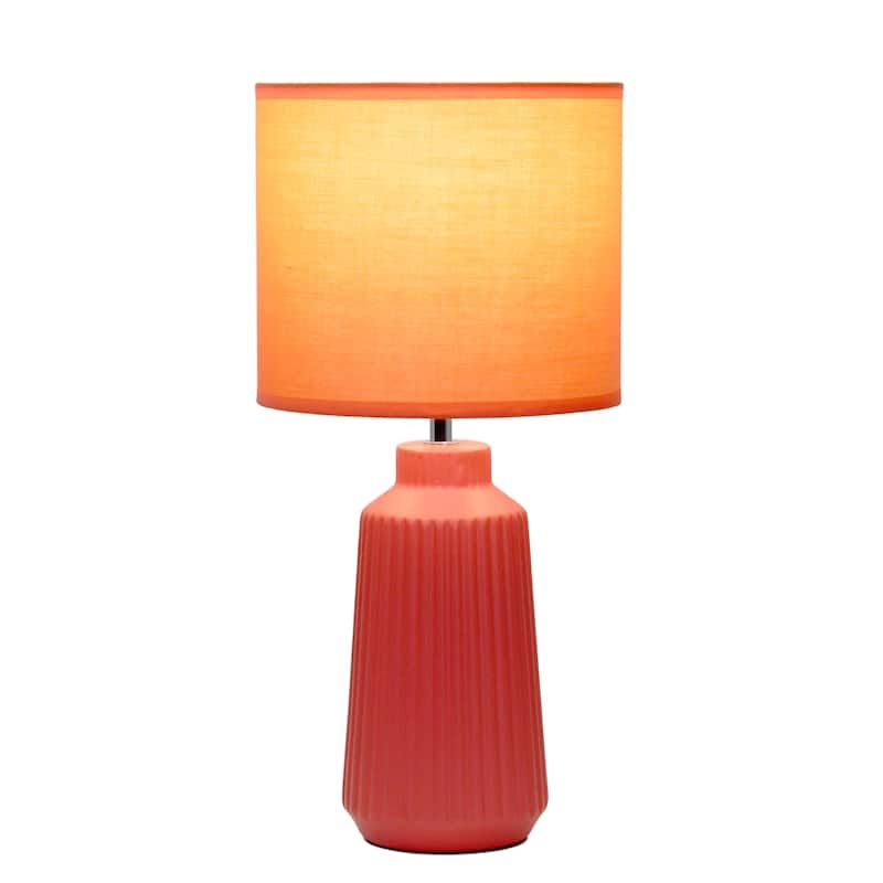 Textured Ceramic Table Lamp with Fabric Drum Shade Modern Faceted Base Compact Accent Lighting Multiple Colors