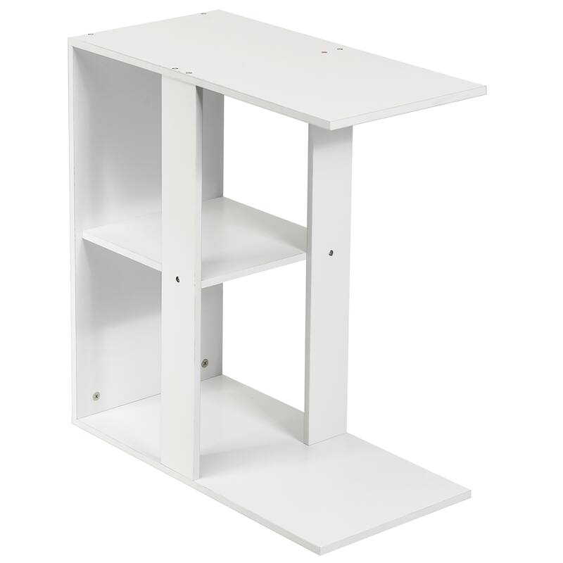 Costway 3-tier Side Table W/Storage Shelf Space-saving Nightstand - White - No Drawers