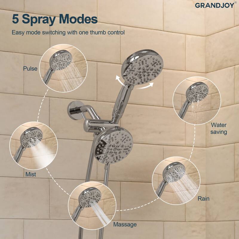 GRANDJOY 5-Spray Wall Mounted Shower Faucet System with Valve