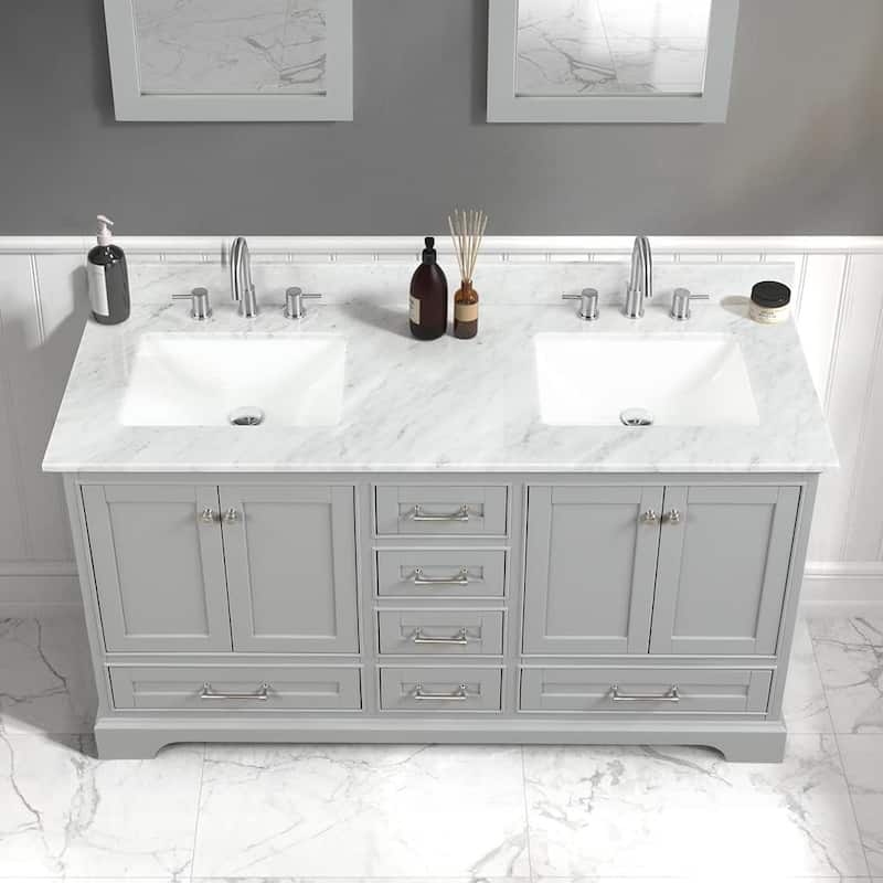 Blossom Copenhagen 60" Double Sink Solid Wood Vanity with Marble Top
