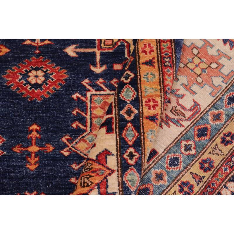 Rustic Super Kazak Skyler Blue/Beige Hand Knotted Wool Rug - 8'3'' x 9'11''