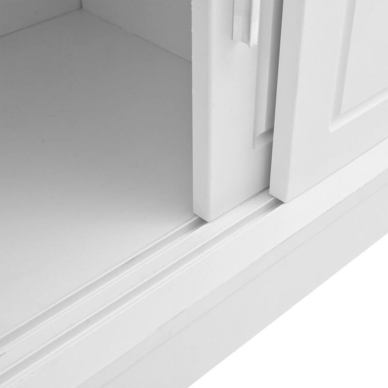 Hall Tree with Sliding Door Bench Cushion Silver Handle Storage Cabinet