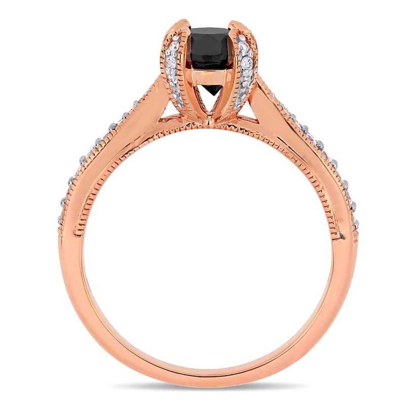 Miadora 1 1/5ct TDW Black and White Diamond Engagement Ring in 14k Rose Gold
