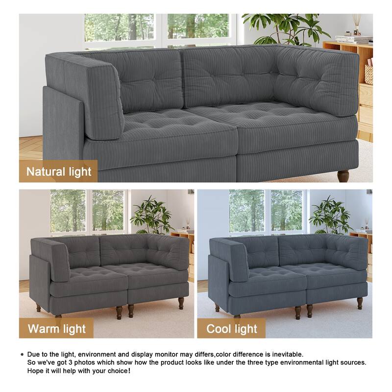 Modular Corduroy Corner Sectional Sofa Couch Set with Tufted Cushion