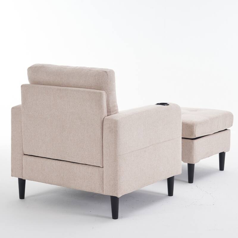 Modern 31.5" Upholstered Buttons Tufted Arm Chair with Storage and Cup Holders for Living Room