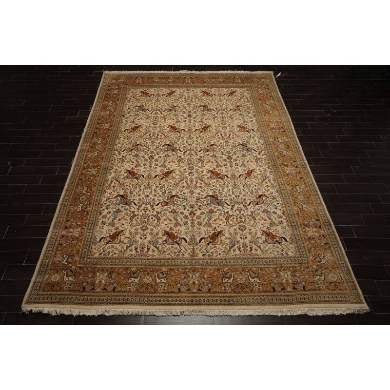 9x13'9'' Hand Knotted Ivory Wool Traditional Vintage Area Rug - 9' x 13' 9''