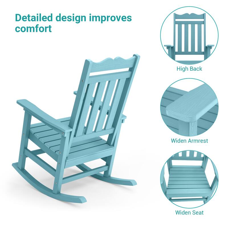 Bonosuki Adirondack Rocking Chair with Big Armrests Fire Pit Chair Weather Resistant