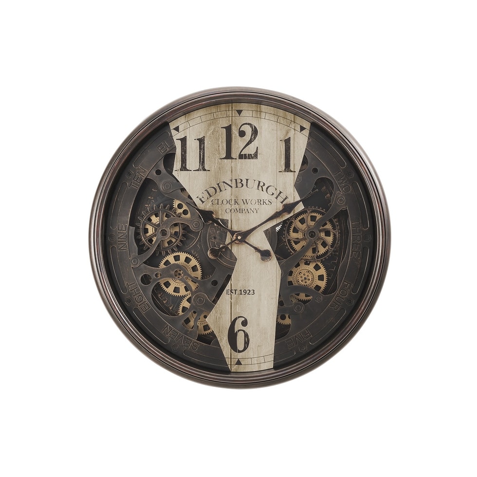 30 in Gear Mechanism Brown Wall Clock - 30 in