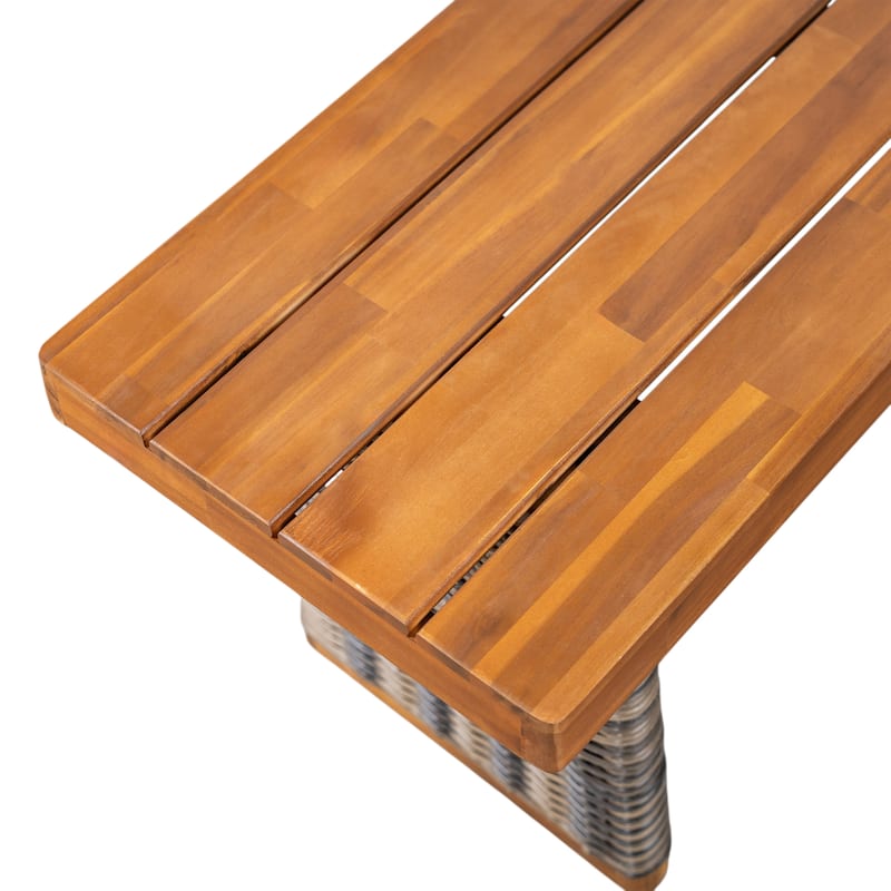 Roomfitters Outdoor Acacia Wood Bench with Wicker Legs, Weather-Resistant Patio Seating