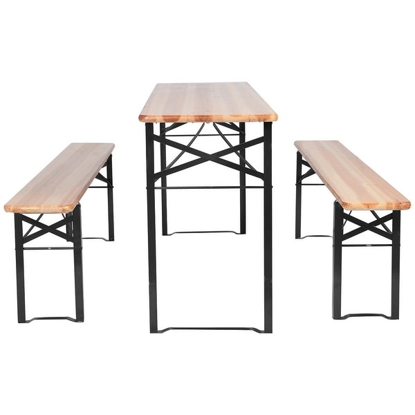 3 Pcs Folding Wooden Picnic Table Bench Set Shop 3 pcs Folding Wooden Picnic Table Bench Set - Natural - Overstock