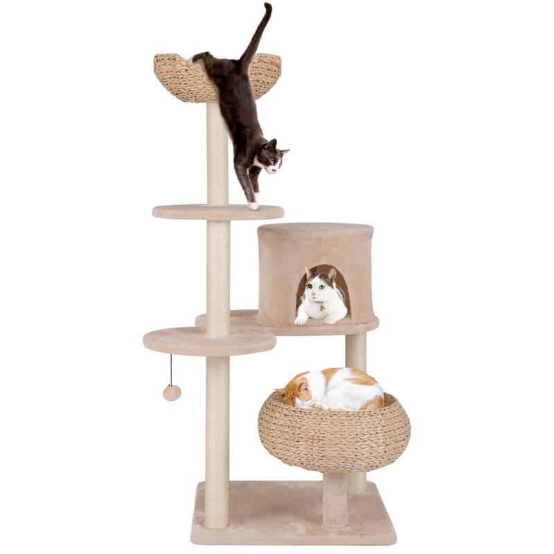 Costway 58" Cattail Cat Tower with Sisal Scratching Posts Perch Basket - See Details