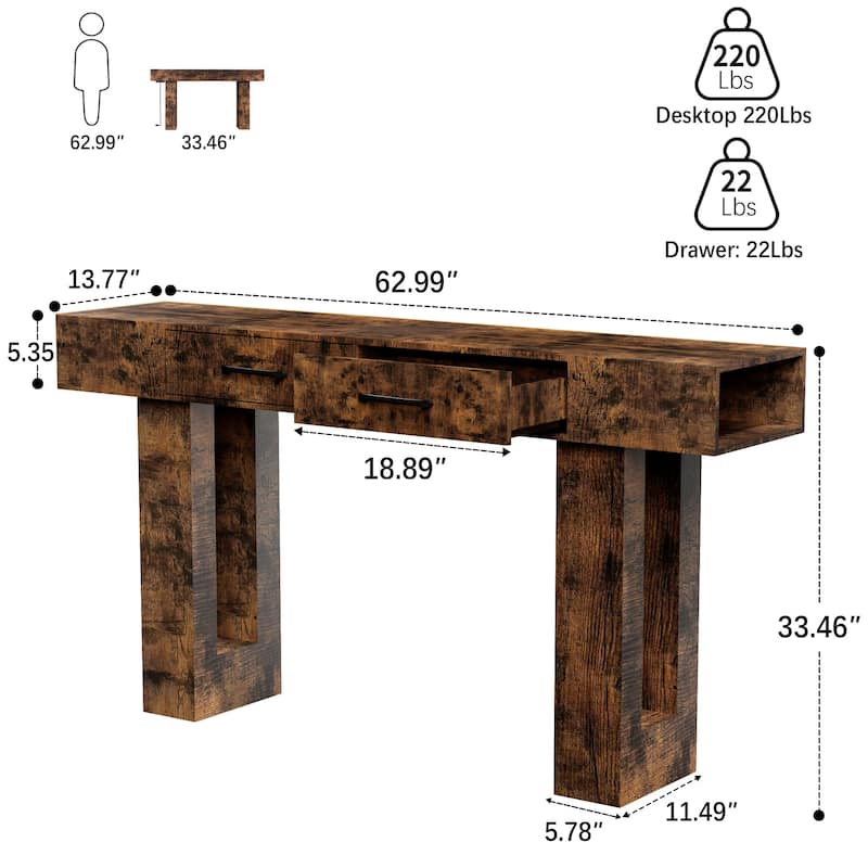 Anmytek Farmhouse Console Table,Wooden Rectangular Sofa Table Behind Couch for Entrance