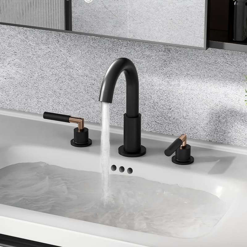 Modland 304 Stainless Steel 3-Hole Bathroom Faucet with 360-degree Swivel Spout, Brushed Gold/ Matte Black