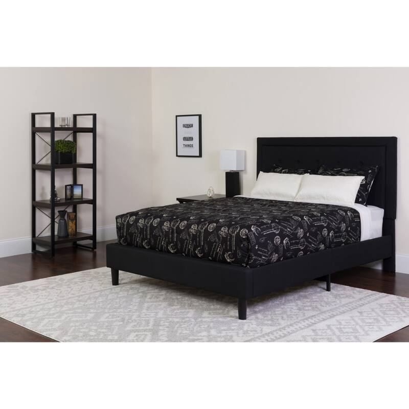 Panel Tufted Platform Bed and Memory Foam Pocket Spring Mattress - Black - Full