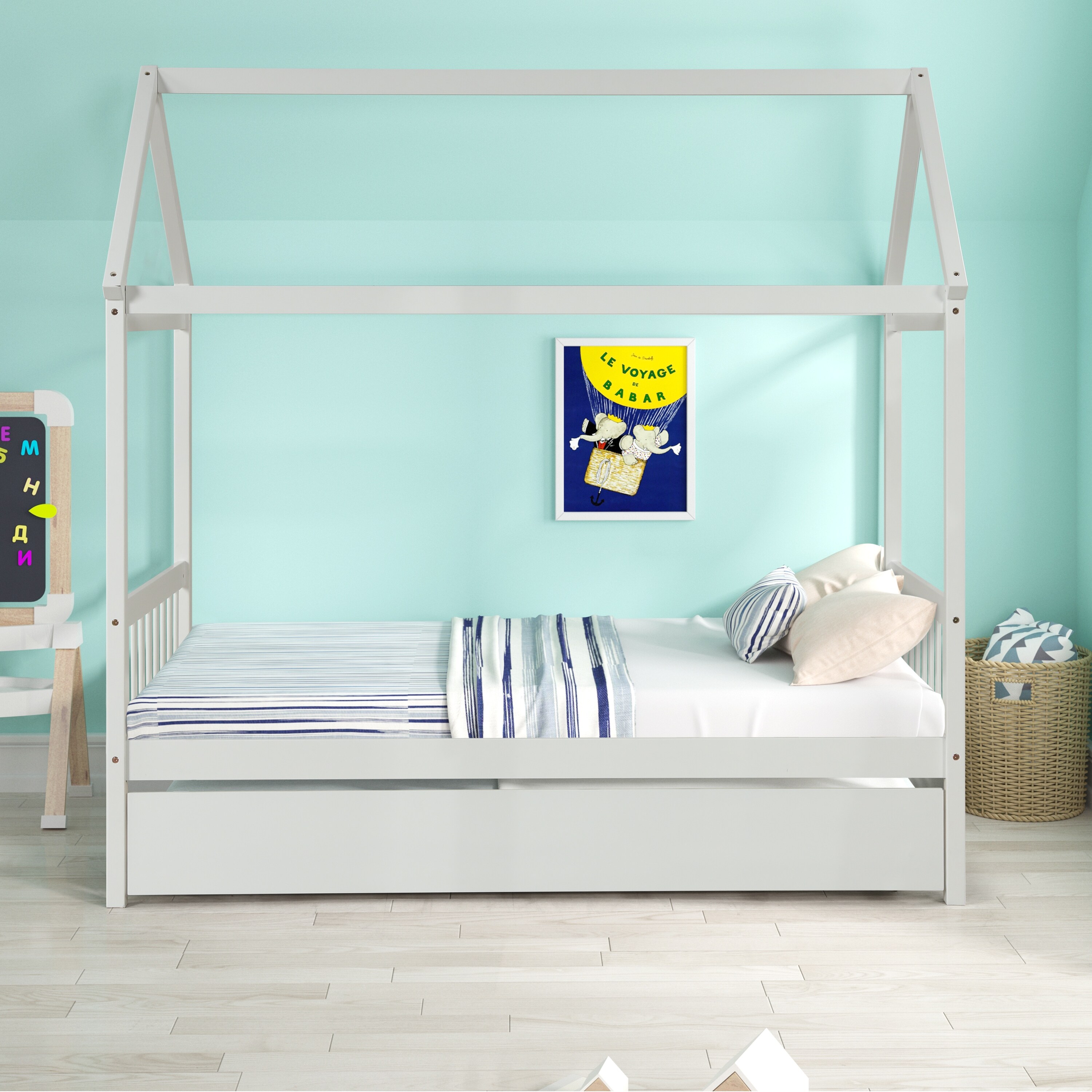 fout Super goed is meer dan House Twin Bed With Trundle, Solid Pine Wood Bed Frame Durable, Flush Color  Matching for a Clean Look - Overstock - 36073403