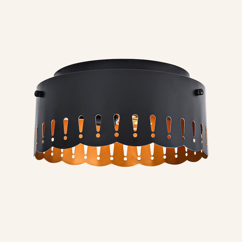 3 - Light Black Flush Mount, Decorative Cutout Pattern - Matte Black