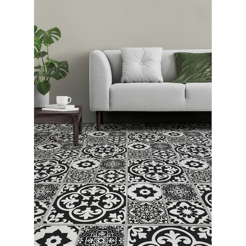 Valencia Charcoal Peel and Stick Floor Tiles