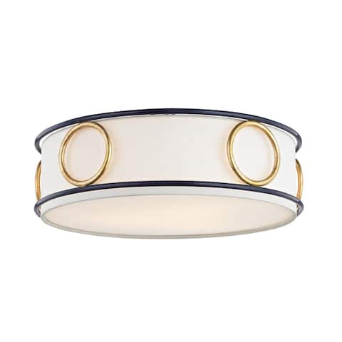 Mitzi by Hudson Valley Jade 3-light Gold Leaf Flush Mount with Navy Accents, Off White Linen