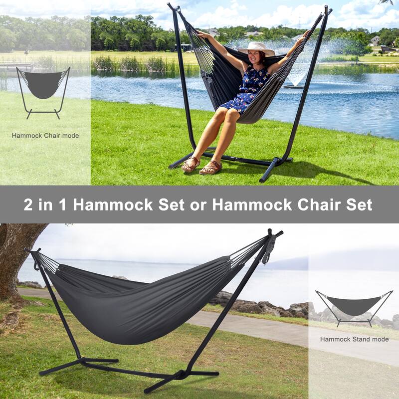 10.7 ft. 2-Person Brazilian-Style hammock with 2-in-1 Convertible Stand