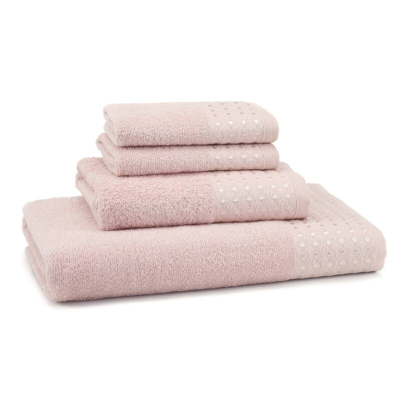 East'N Blue Petek Turkish Cotton Bath Towel Set (Set of 4) - (1 Bath Towel, 1 Hand Towel, 2 Washcloth) - Blush