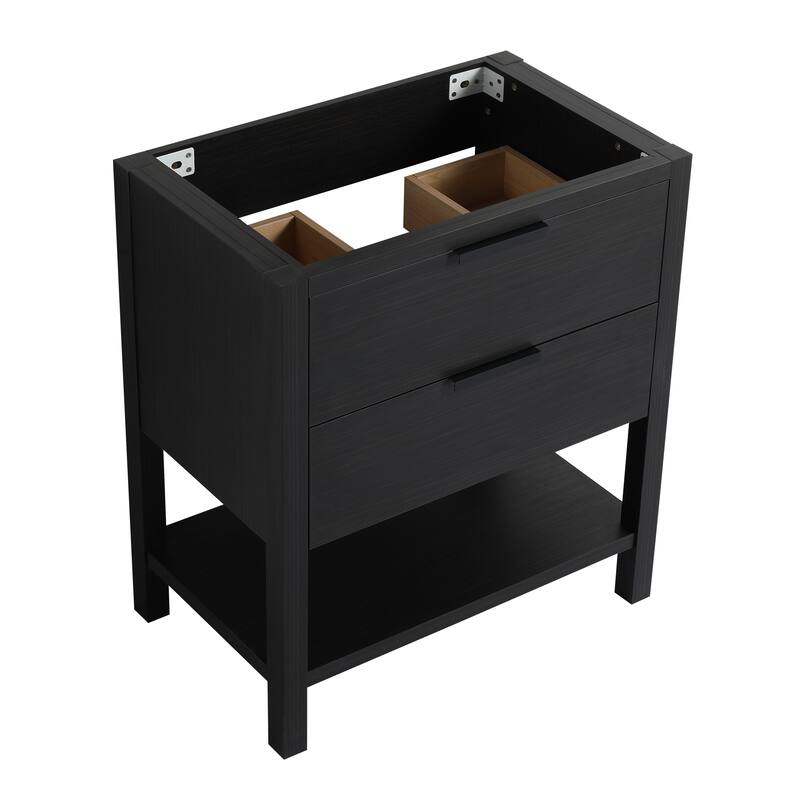 30" Bathroom Vanity Cabinet, Freestanding with 2 Drawers, Scratch & Water-Resistant Melamine, Plywood Base, No Basin