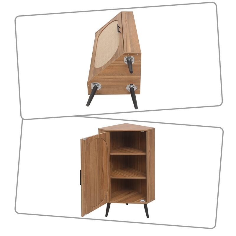 Modern Style Corner Storage Cabinet with Adjustable Shelves and Anti-tilt Device, Metal legs
