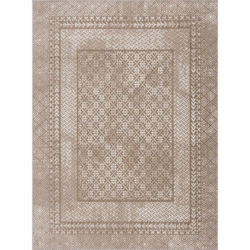 Hauteloom Caditaan Living Room, Bedroom Machine Washable Area Rug - Dark Red, Peach, Cream - 5'3" x 7' - 5'3" x 7'
