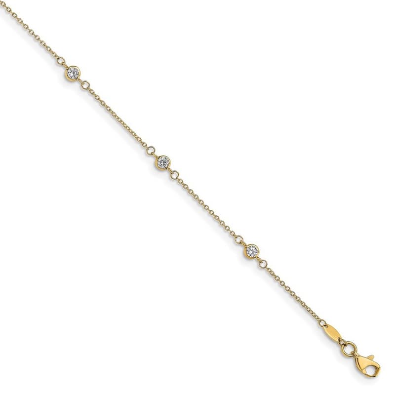Curata 14k Yellow Gold 9+1" CZ Cubic Zirconia by the Yard Station Anklet (Lobster-claw)