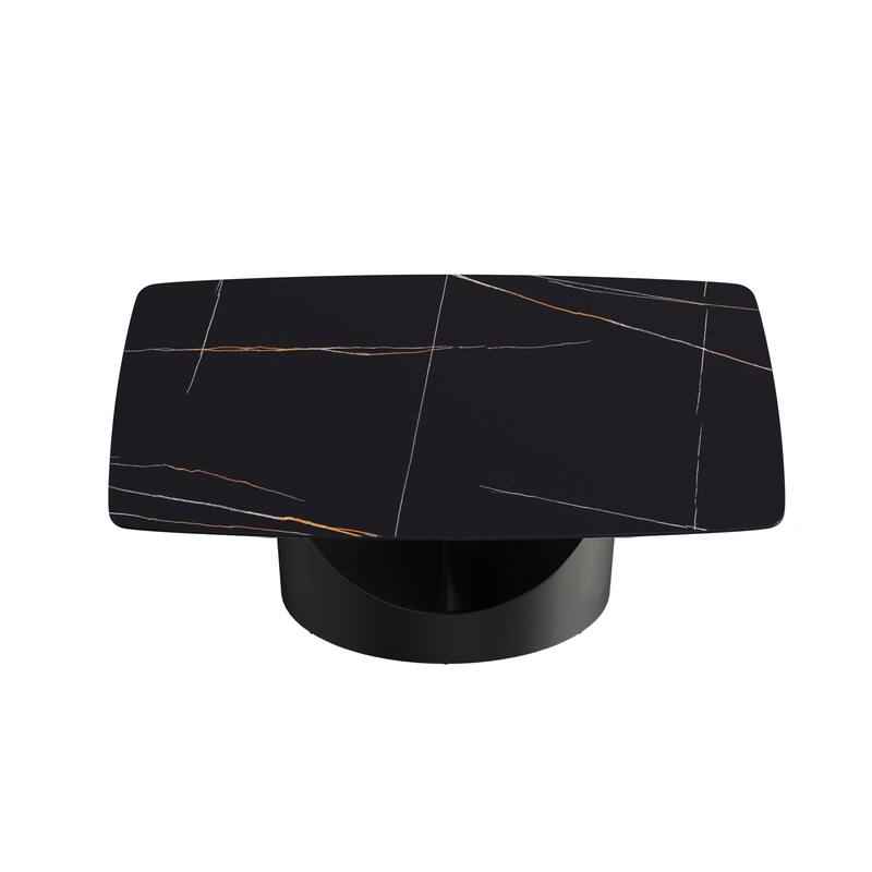 Modern Dining Table for 4-6, Sintered Stone Dining Table Top with Carbon Steel Pedestal Table