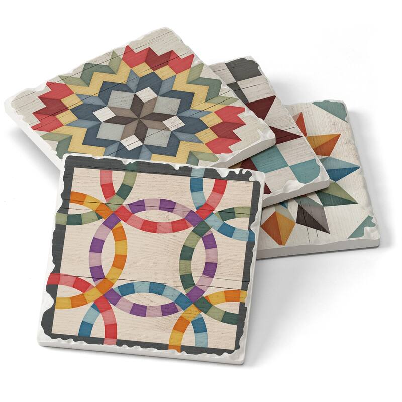 Counterart Absorbent Stone Coaster, Barn Quilt Signs, Set of 4 - 4.01x4.04