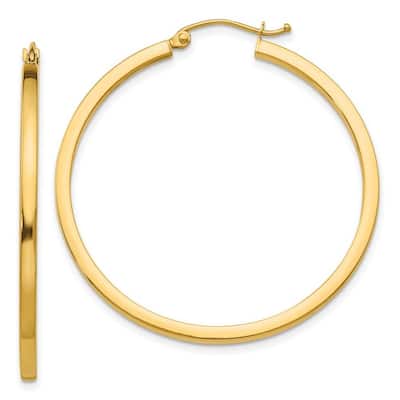 Curata 14k Yellow Gold Polished 2mm Squared Tube Hoop Earrings - 20mm-55mm
