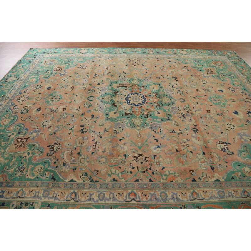 Hand Knotted Oriental 100% Wool Carpet Traditional Floral Coral Mashad Area Rug - 11' 3'' X 8' 11''