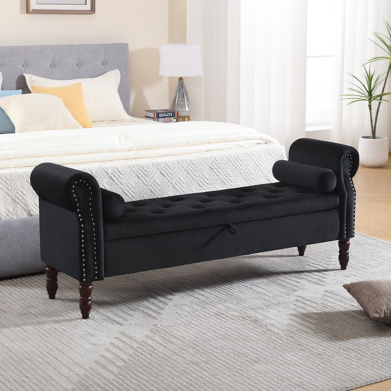 HOMYKA 66.9" Tufted Storage Bench with Rolled Arms Ottoman Long Bench