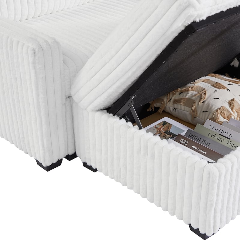 Living Room Sofa and seat with Storage Box ,for Bedroom, Office, Large-White -Armrest