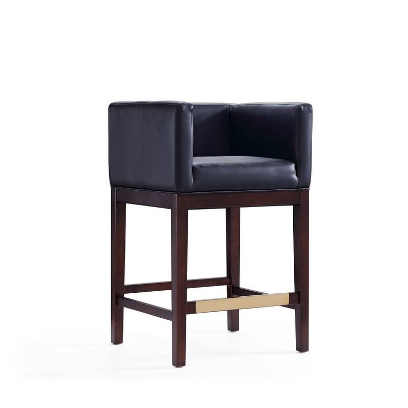 Manhattan Comfort Kingsley Dark Walnut Wood Counter Height Bar Stool - Black