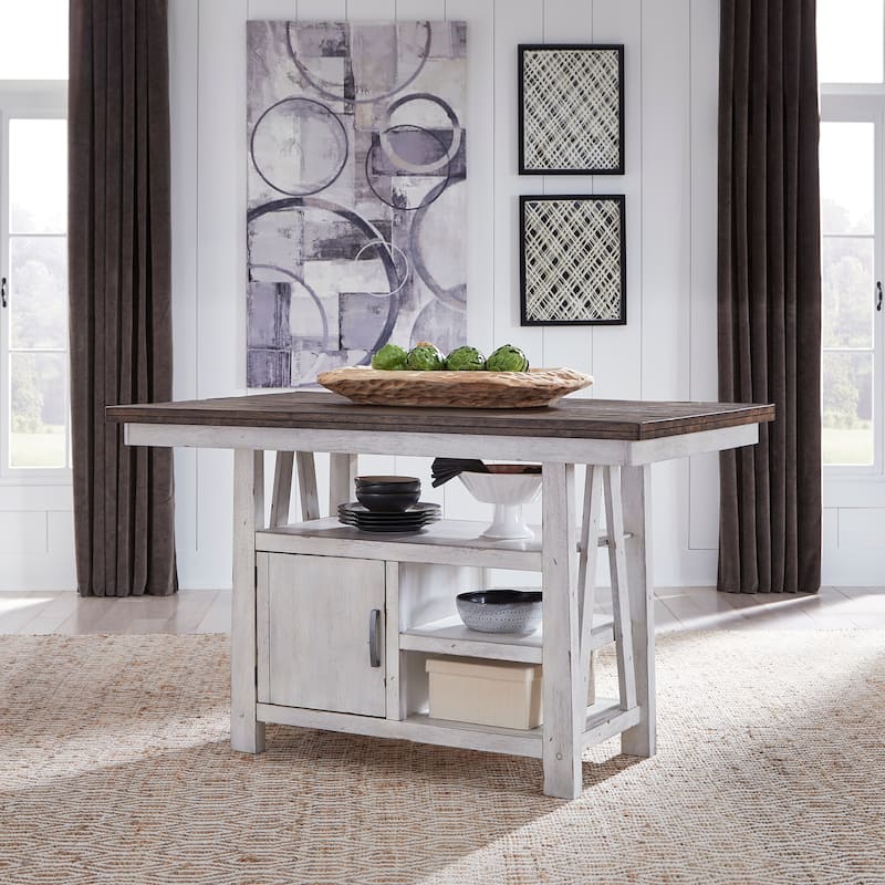 Farmhouse White and Wood Tone 5 Piece Gathering Table Set
