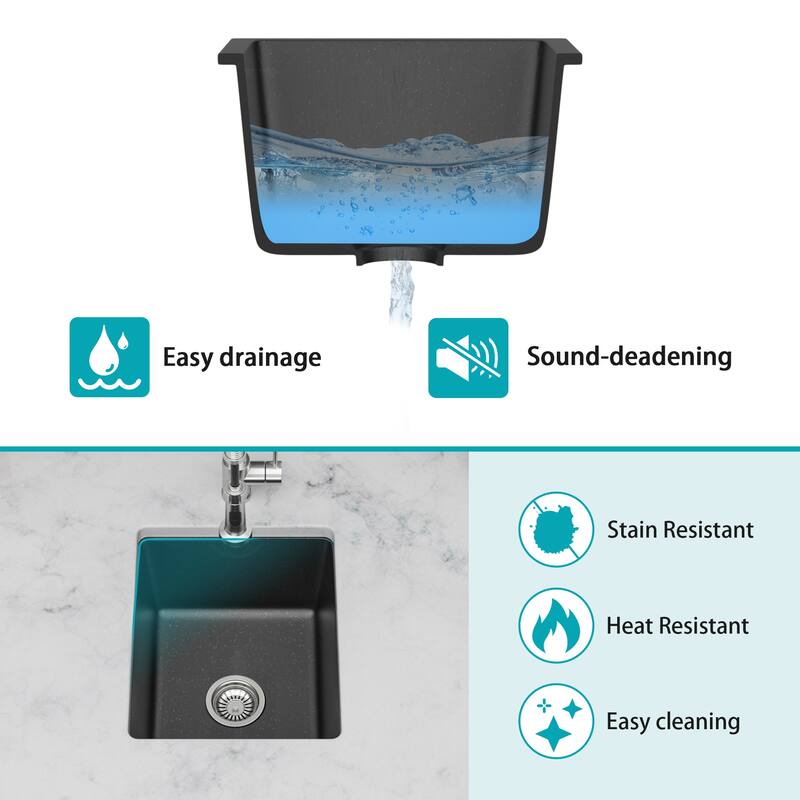 14.82" Undermount Single Bowl Quartz Kitchen Sink - 14.82'' x 17.55'' x 8.38''