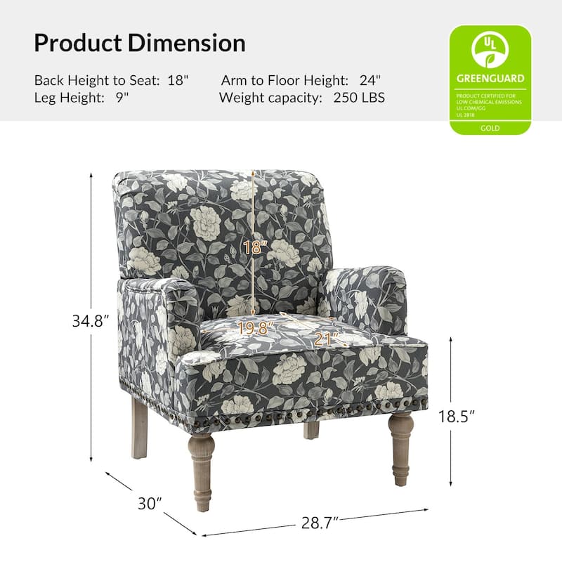 Pavia Traditional Floral Fabric Design Upholstered Accent Armchair with Nailhead Trim Set of 2 by HULALA HOME