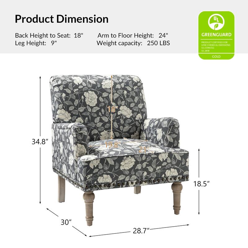 Geltrude Traditonal Floral Fabric Design Upholstered Accent Armchair with Turned Legs by HULALA HOME