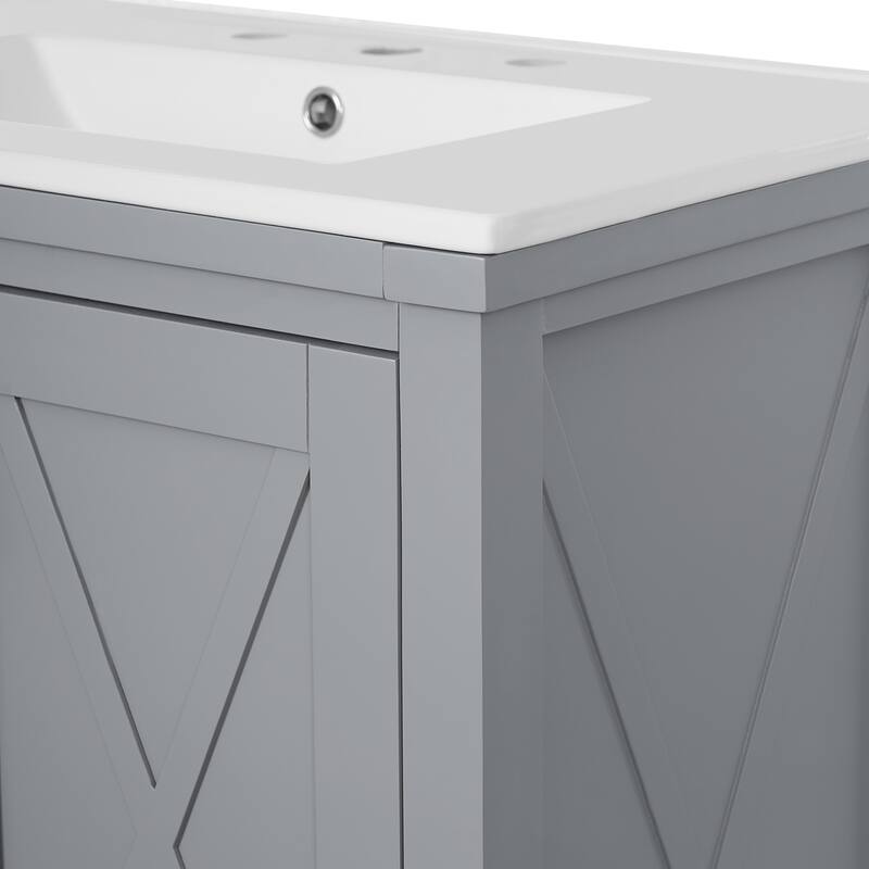 Freestanding Bathroom Vanity with Divided Drawer and Dual Storage Shelves and 2 Soft-Close Doors, for Small to Medium Bathrooms